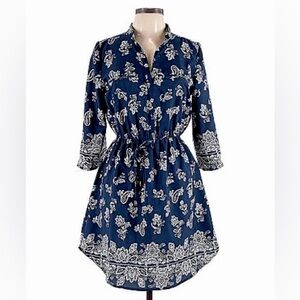 Indulge in Style Plus Size Navy and White Floral Paisley Shirt Dress Size 3X